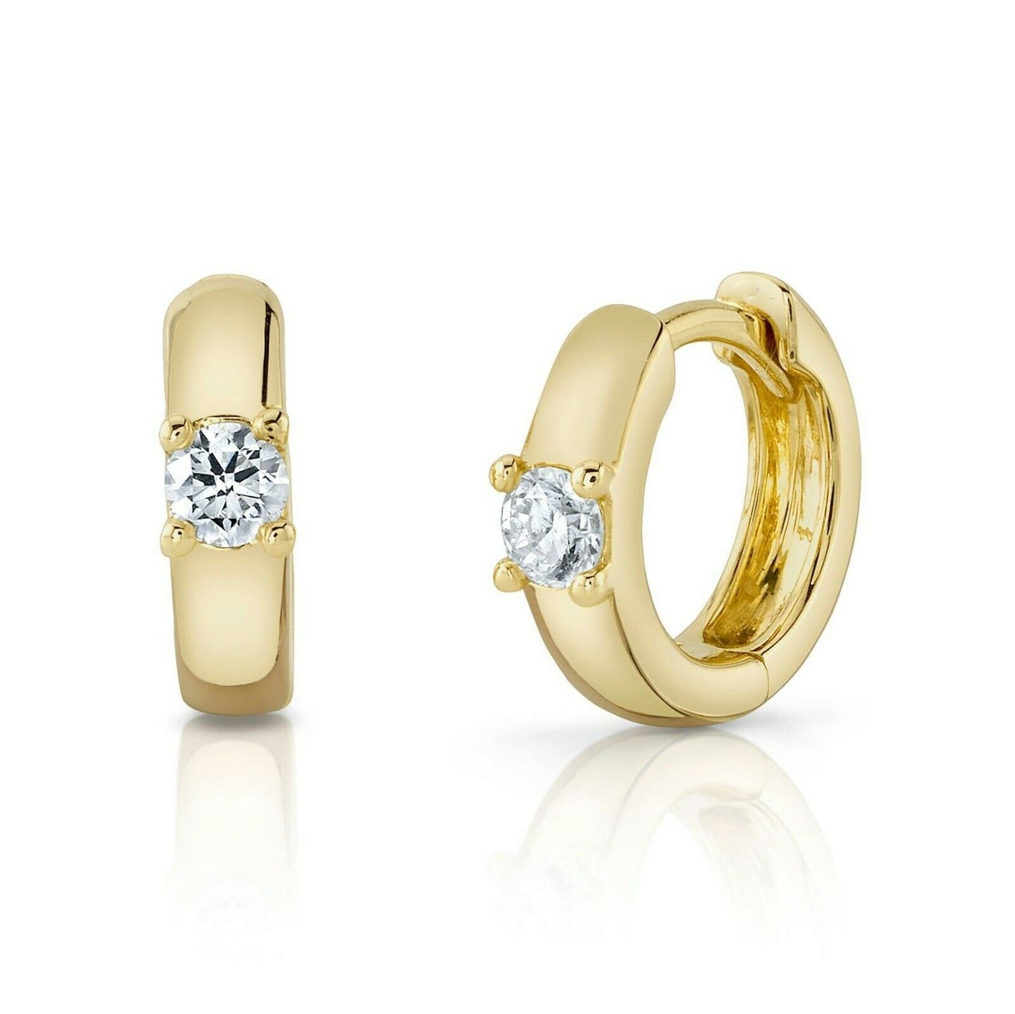 14K Gold 0.16CT Diamond Huggie Earrings Round Cut Natural Single Stone