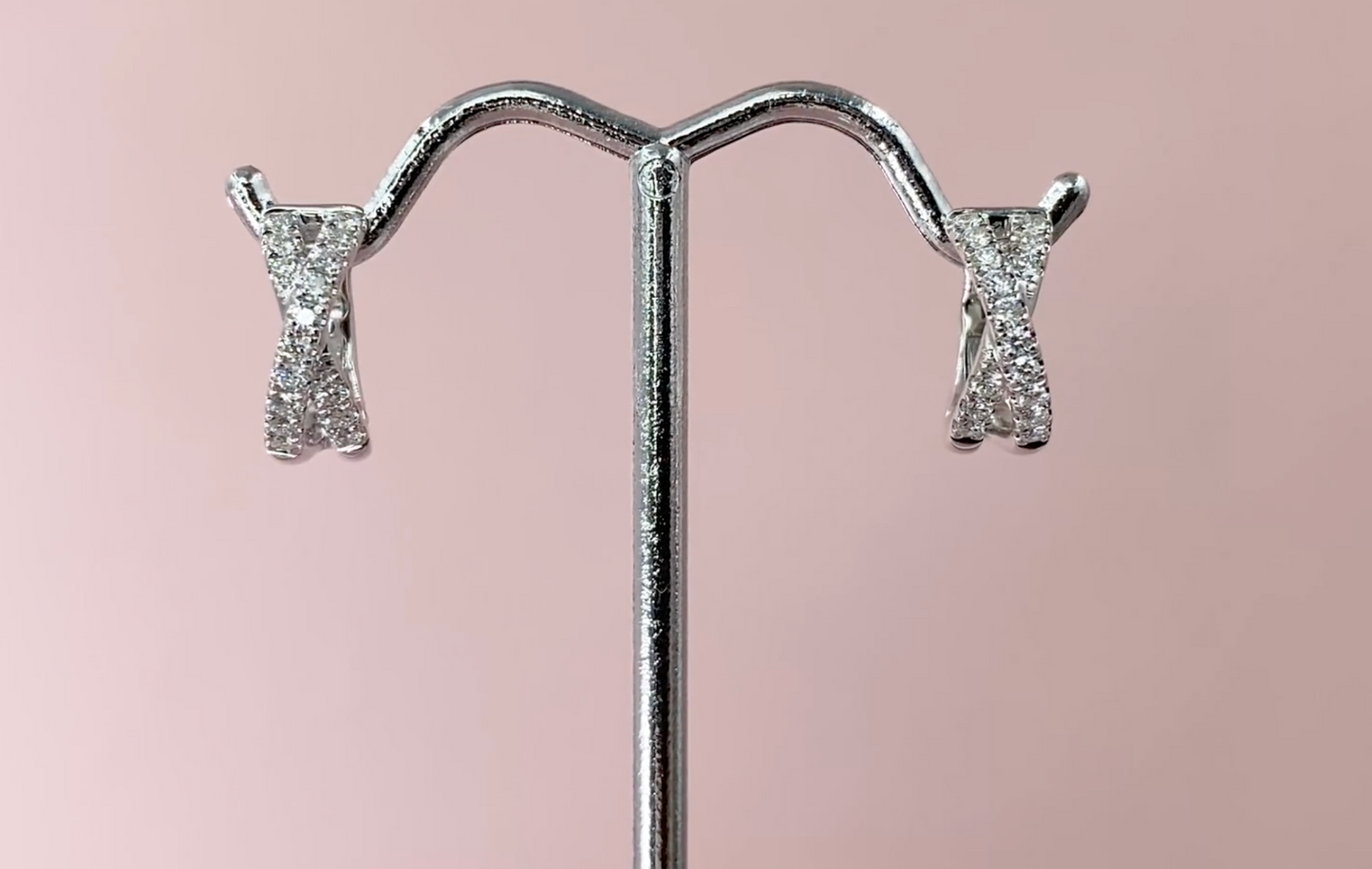 14k Gold 0.40 CT Diamond X Crossover Huggie Hoop Earrings Natural Round Cut