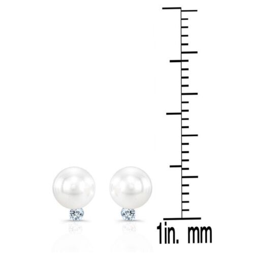 14K White Gold Akoya Pearl Diamond Stud Earrings