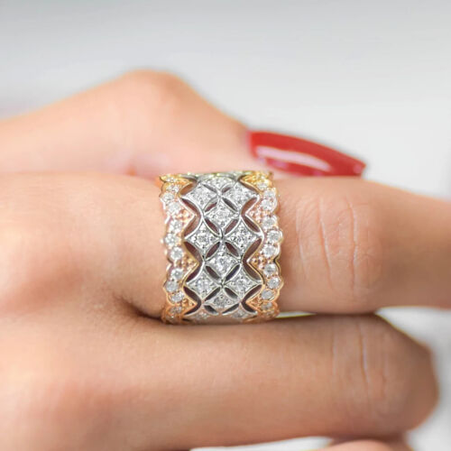 18K Gold 0.83 CT Diamond Wide Cigar Ring