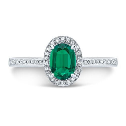 14K Gold 1.00 CT Oval Emerald Diamond Solitaire Ring