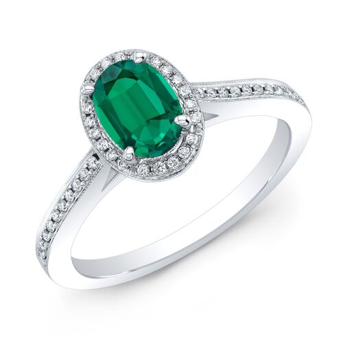 14K Gold 1.00 CT Oval Emerald Diamond Solitaire Ring