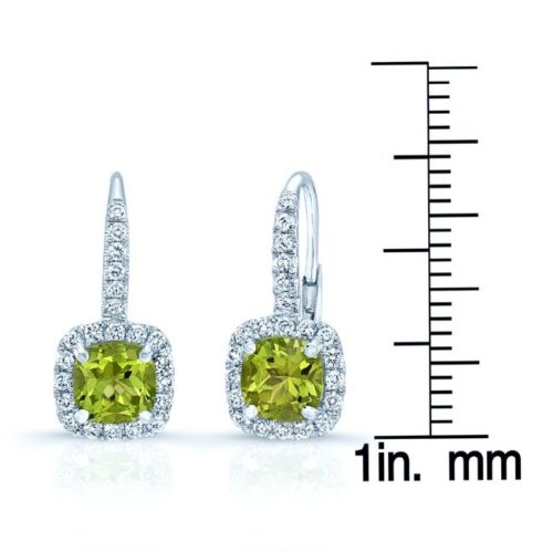 14K White Gold 1.63 CT Diamond Peridot-Cushioned Lever Back Earrings