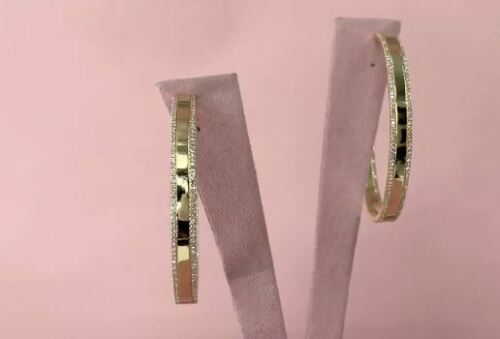 14K Gold 1.66 CT Diamond Hoops Earrings Open Push Back Round Cut 2" Diameter