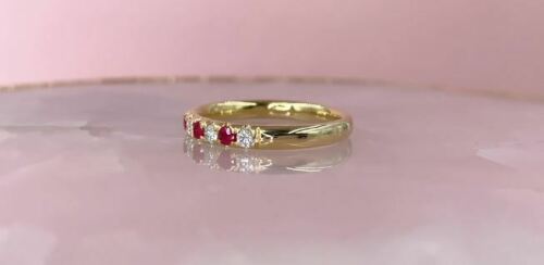 14K Gold 0.60 TCW Alternating Diamond Ruby Ring Band Women's Round