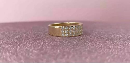 14K Gold 0.82 CT Women's 6 MM Diamond Wedding Ring Band Triangle Prong Set 3 Row