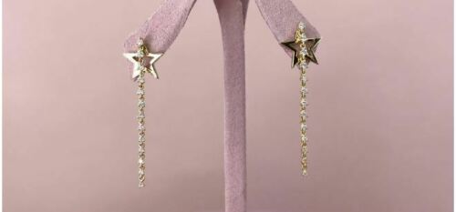14K Gold 0.32 TCW Diamond Star Earrings Dangle Drop Round Cut Natural