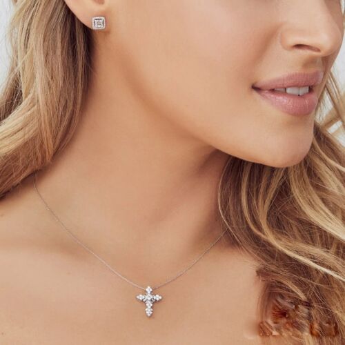14K Gold 0.60 CT Diamond Baguette Cross Necklace