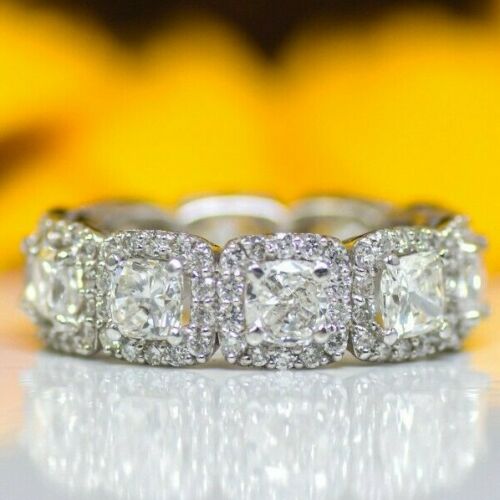 18K Gold 3.12 CT Cushion Diamond Eternity Ring Anniversary Band Natural Engagement