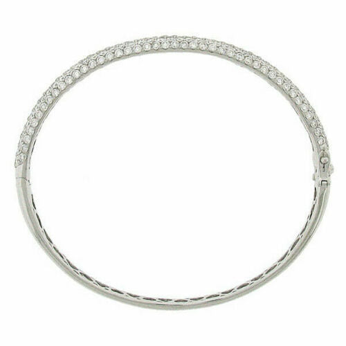 14K Gold 5.24 CT Pave Diamond Bangle Bracelet Womens Wide Clasp Lock Round