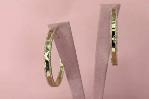 14K Gold 1.66 CT Diamond Hoops Earrings Open Push Back Round Cut 2" Diameter