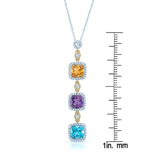 14K Gold Multi-Color Gemstones Diamond Necklace