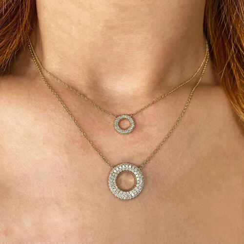 14K Gold Diamond Pave Circle Necklace