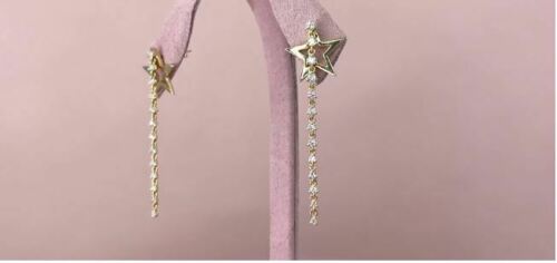 14K Gold 0.32 TCW Diamond Star Earrings Dangle Drop Round Cut Natural