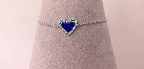 14K Gold 0.69 TCW Lapis Lazuli Diamond Heart Bracelet Charm Women's Natural