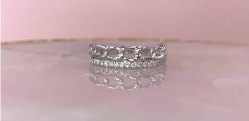 14K Yellow 0.25 CT Diamond Link Chain Ring Gold Women's Statement Band Natural Round