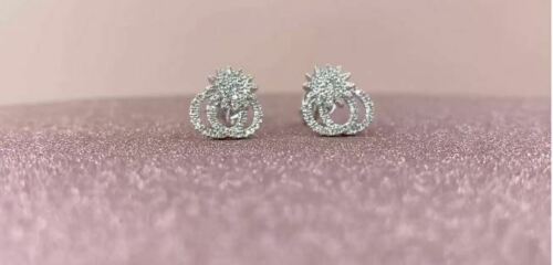 14K Gold 0.31 CT Diamond Starburst Stud Earrings Double Circle 2 Halo Natural