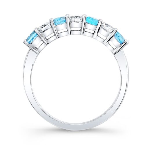 14K Gold Alternating Blue Topaz & Diamond Ring