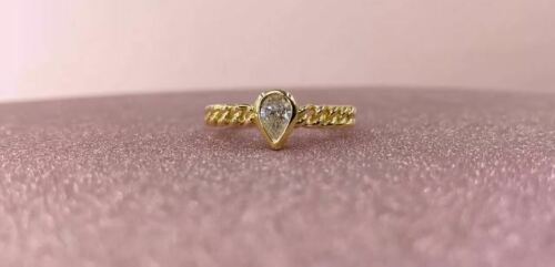 14K Gold 0.32CT Diamond Pear Cable Chain Ring Bezel Set Statement Women's