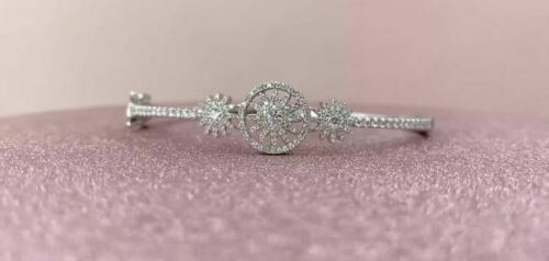 14K Gold 0.76CT Diamond Starburst Bangle Bracelet Womens Natural Round Cut