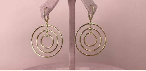 14K Gold 0.13 CT Multi Circle Diamond Earrings Dangle Drop Round Cut Natural