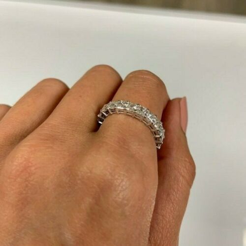 18K Gold 2.87 CT Ascher Cut Diamond Eternity Ring Engagement Certified Natural