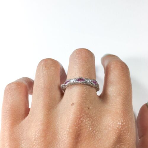 14K White Gold 0.80 CT Diamond Vintage Pink Sapphire Ring