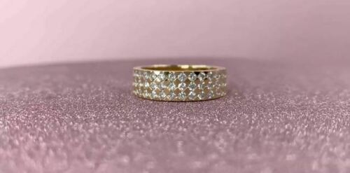14K Gold 0.82 CT Women's 6 MM Diamond Wedding Ring Band Triangle Prong Set 3 Row