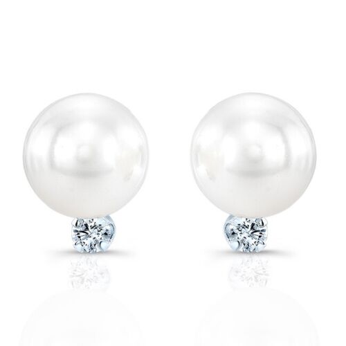 14K White Gold Akoya Pearl Diamond Stud Earrings