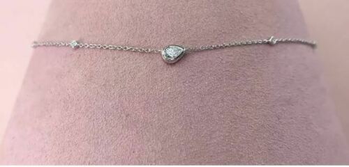 14K Gold 0.34 TCW Diamond Pear By The Yard Necklace Station Women's Bezel