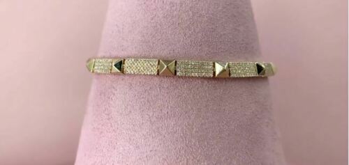 14K Gold 1.21TCW Diamond Spike Bracelet Pyramid Women's Round Pave Natural