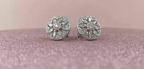 14K Gold 0.57 CT Marquise Diamond Stud Earrings Circle Disc Pushback Round Cut