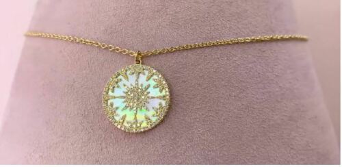 14K Gold 3.20 TCW Mother Of Pearl Diamond Pendant Necklace Natural Women's