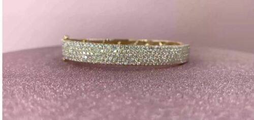 14K White Gold Wide Diamond Pave Bangle Natural Round Cut Women's Small 4.21 CT