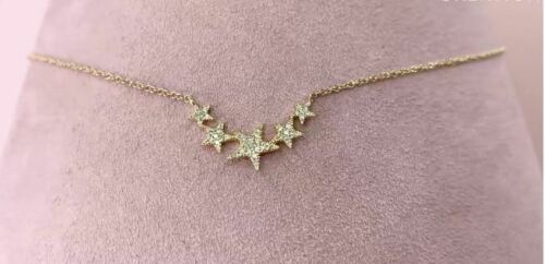 14K Gold 0.11 TCW Diamond Star Necklace Women's Pendant Charm Round Cut