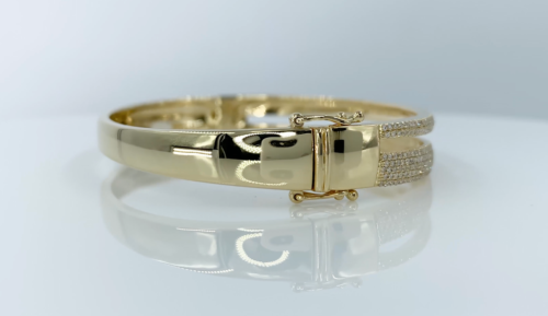 14K Gold 1.38 CT Diamond Pave Open Bangle Bracelet Natural Round Statement