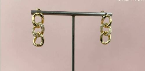 14K Gold 0.18CT Chain Link Diamond Earrings Dangle Drop Round Cut Natural
