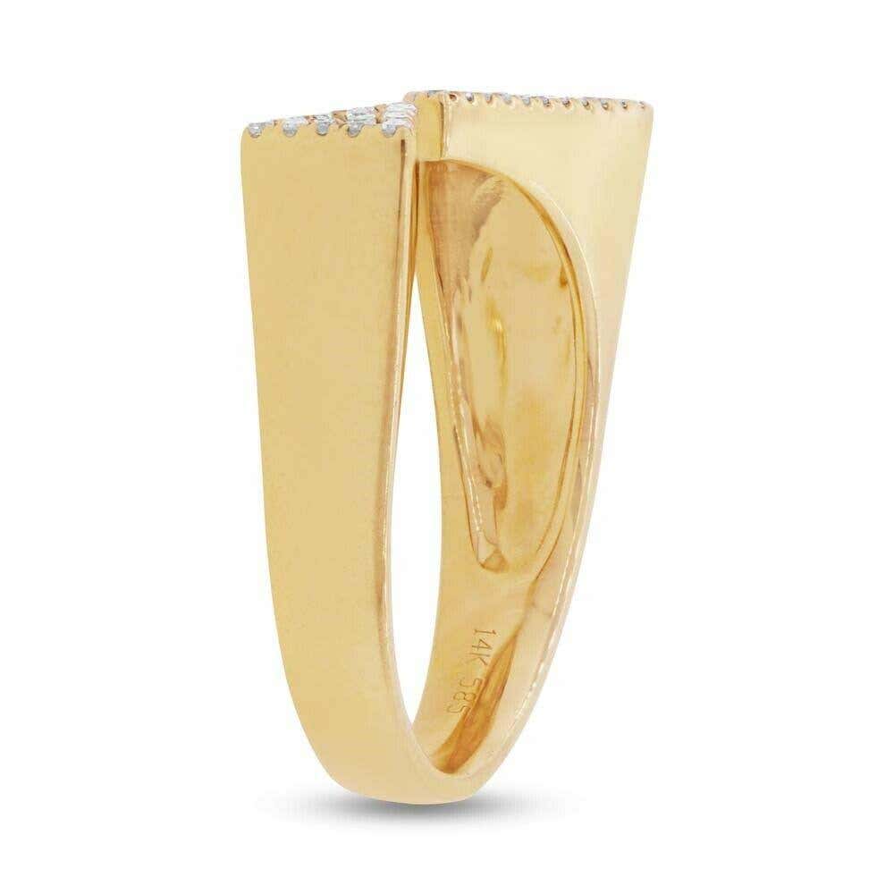 Triangle Open Wrap 0.22 Total Carat Round Diamond Pave Yellow Gold Cocktail Ring