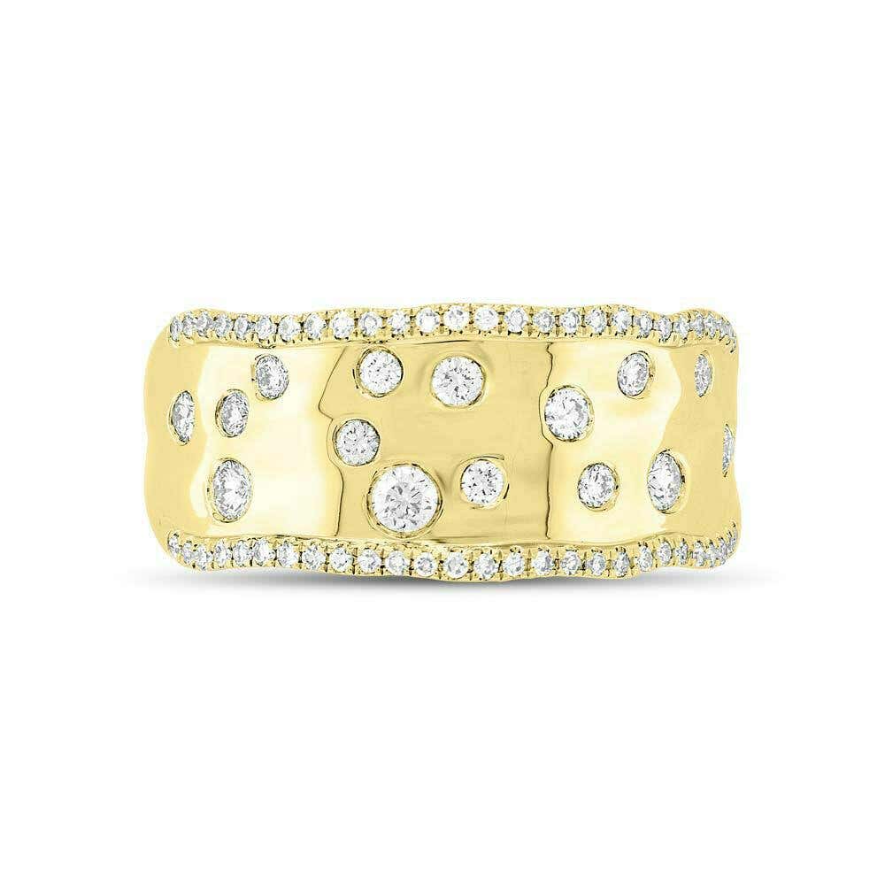 Floating 0.46 Total Carat Round Diamond Wavy Yellow Gold Cocktail Statement Ring