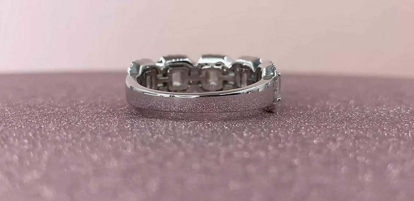 1.66 TCW Half Eternity Emerald Cut Diamond White Gold Engagement Band