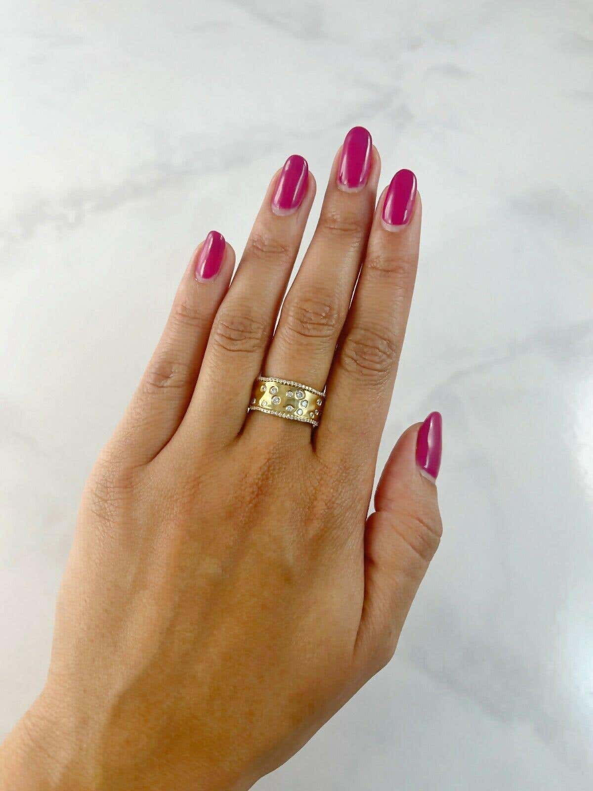 Floating 0.46 Total Carat Round Diamond Wavy Yellow Gold Cocktail Statement Ring