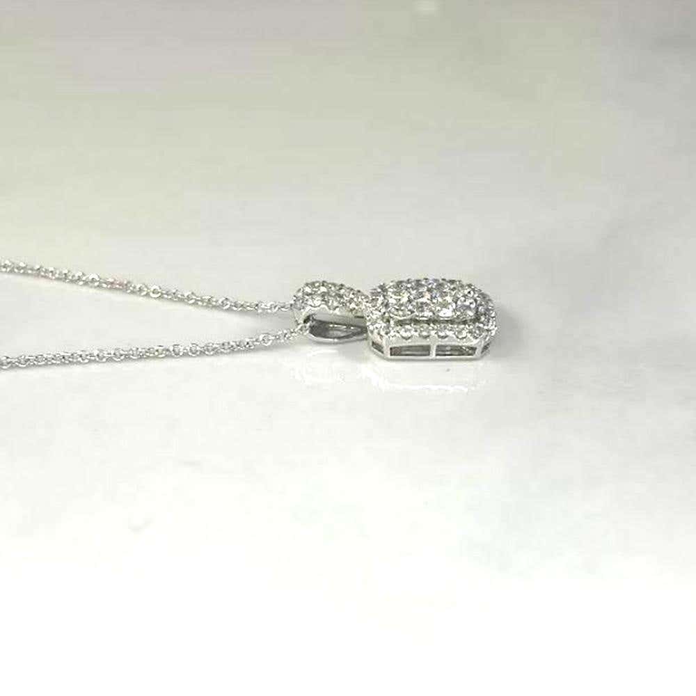 0.71 Carat Rectangular Round Cut Cluster Diamond White Gold Pendant Necklace