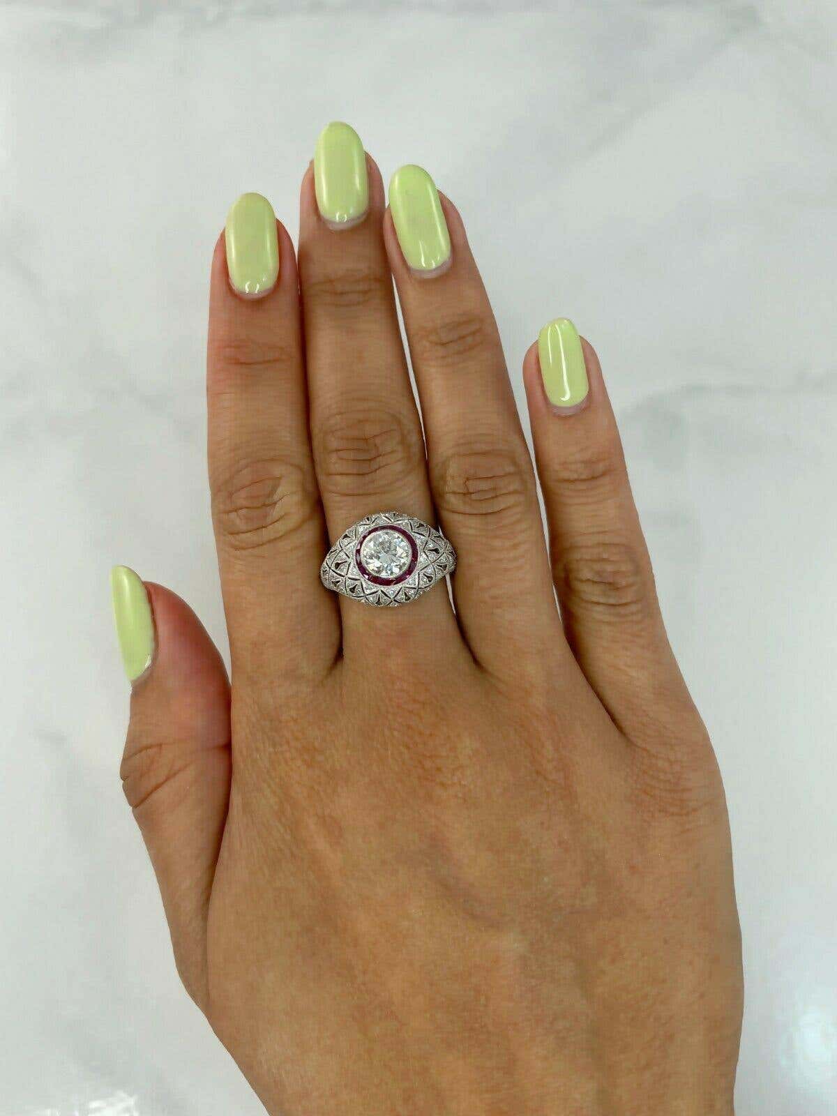 Art Deco Diamond Fancy Cut Ruby Platinum Engagement Ring