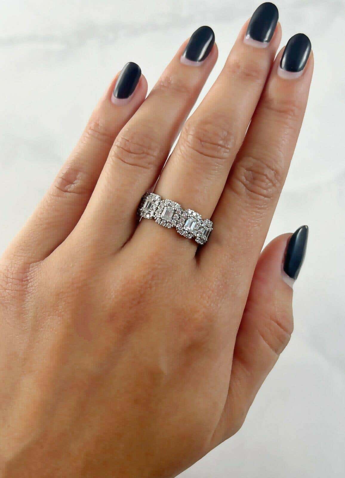 1.66 TCW Half Eternity Emerald Cut Diamond White Gold Engagement Band