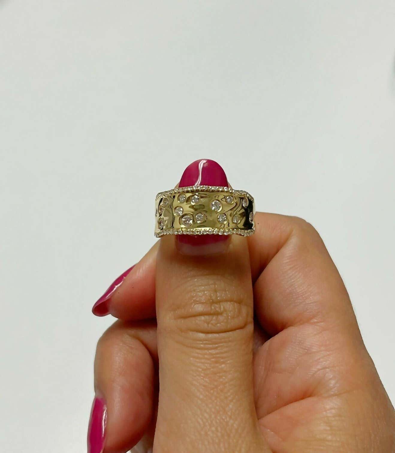 Floating 0.46 Total Carat Round Diamond Wavy Yellow Gold Cocktail Statement Ring