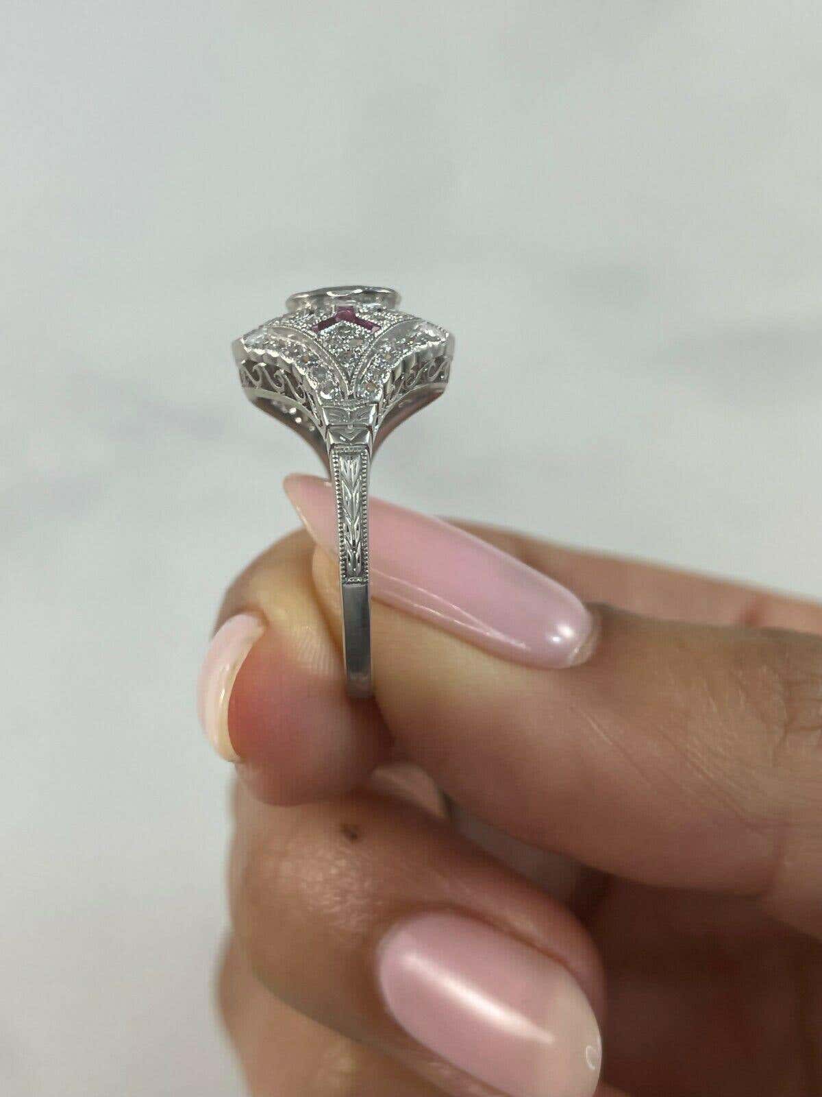 Art Deco Oval Ruby Diamond Platinum Engagement Ring