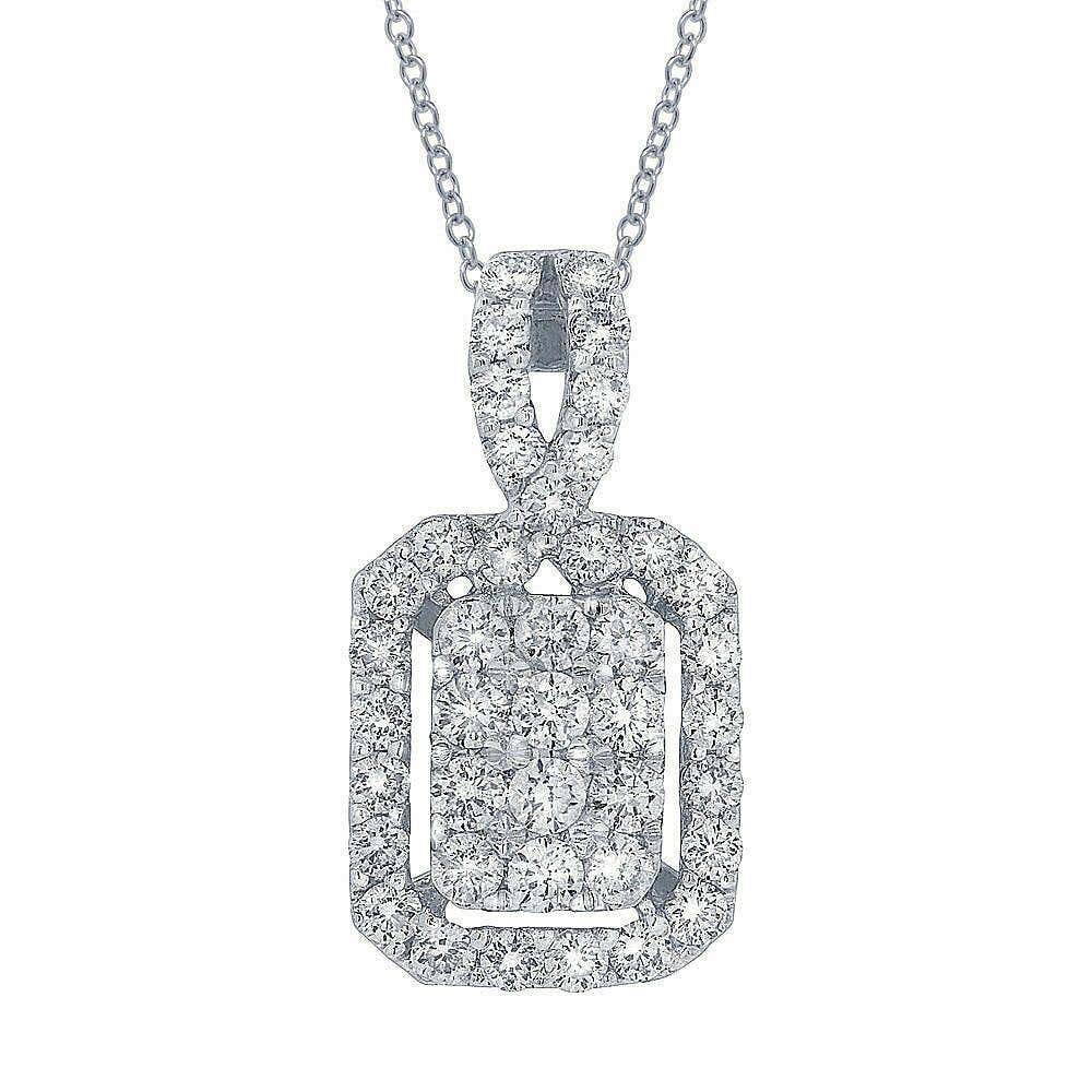 0.71 Carat Rectangular Round Cut Cluster Diamond White Gold Pendant Necklace