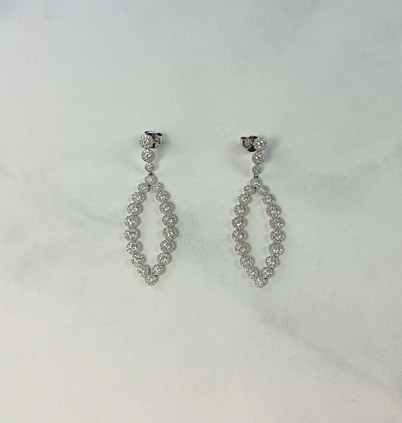Marquise Fish Eye 2.95 Total Carat Diamond White Gold Drop Dangle Earrings