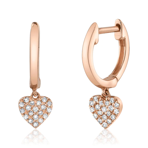 14K Gold Diamond Heart Huggie Earrings