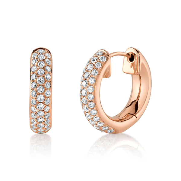 14K Gold Diamond Pave Hoop Earrings
